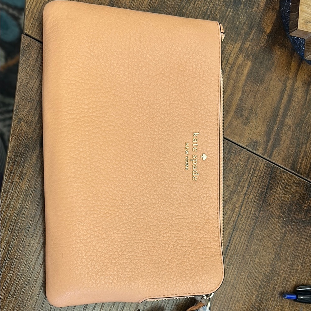 Kate Spade Tan and Gold Clutch with Metallic Accents